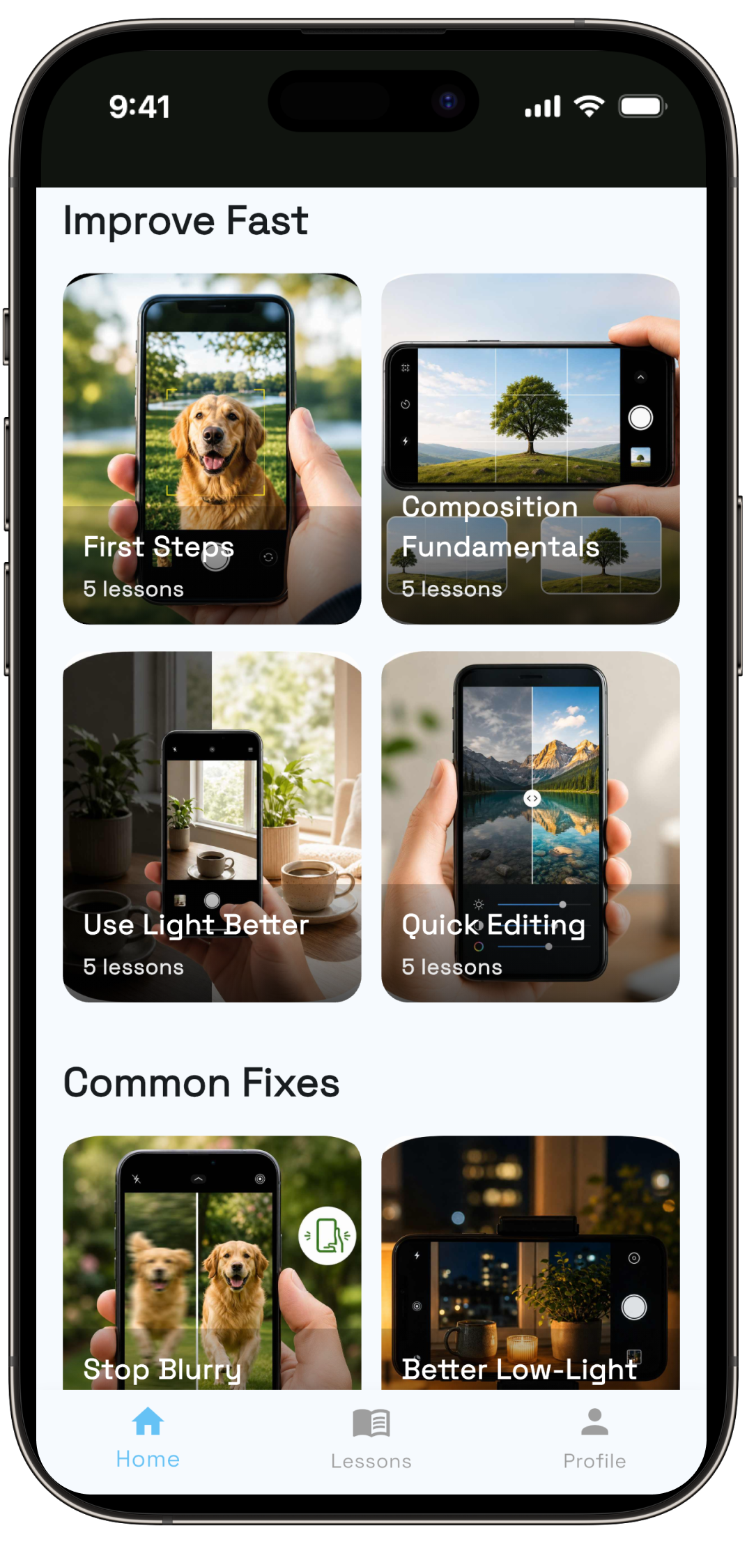 PhotoGuide Mobile showing composition guide for smartphone photography